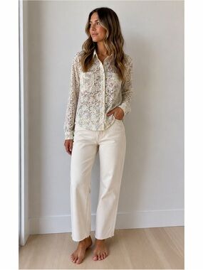 Vintage Coastal Cowgirl Lace Jeweled Button Up Blouse
